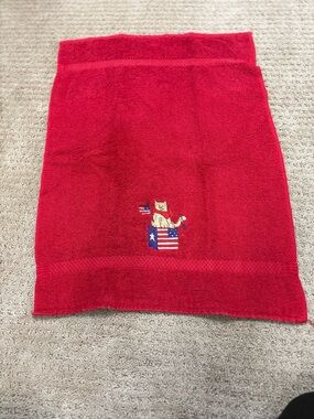St Mary’s Red Hand Towel with Patriotic Cat Embroidery